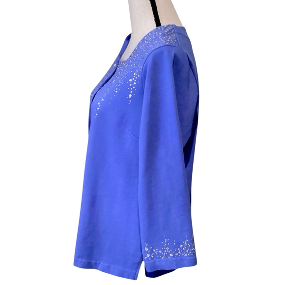 Quacker Factory Rhinestone Embellished Button Front Cardigan Blue Medium - Picture 6 of 13